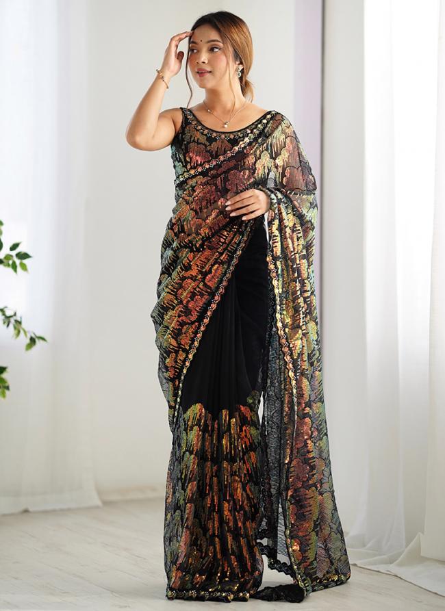 Mono Net Black Party Wear Sequins Work Saree